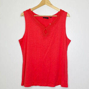 NWT Avenue Embroidered Tank Red/Orange Boho Keyhole Women's Size 18/20 1X